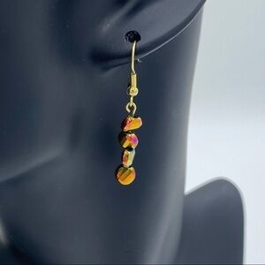 Glass Bead Dangle Earrings Gold Tone Hooks